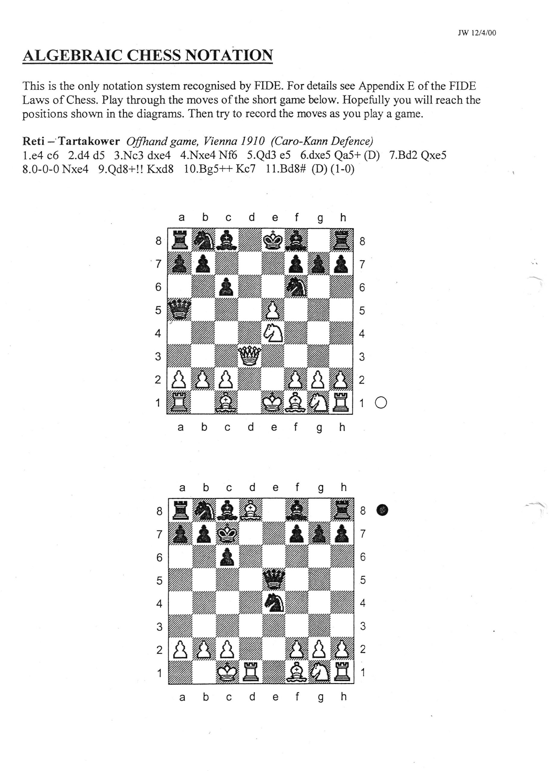 Notation of Games - Bournemouth Junior Chess